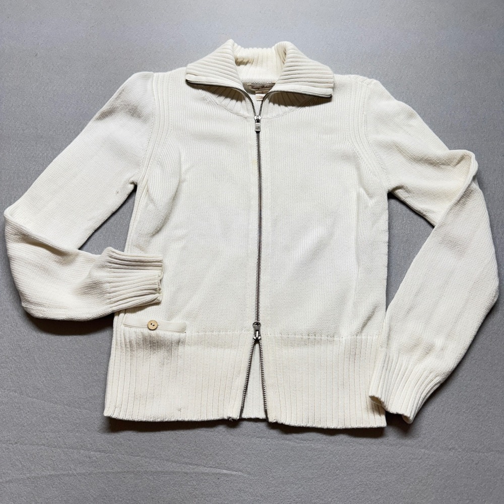 Tommy Bahama Cream Cotton Full Zip Ribbed Mock Neck Sweater XL RN 86549